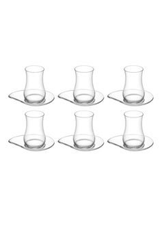 LAV Lav Turkish Tea Set Estekana-Eva-6 Cups and 6 Sucers - (170ml) -Clear-Turkey Made  - Image 1