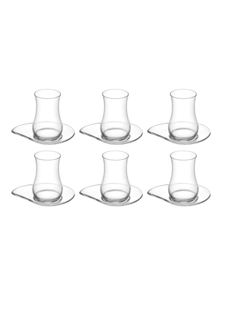LAV Lav Turkish Tea Set Estekana-Eva-6 Cups and 6 Sucers - (170ml) -Clear-Turkey Made  - Image 1