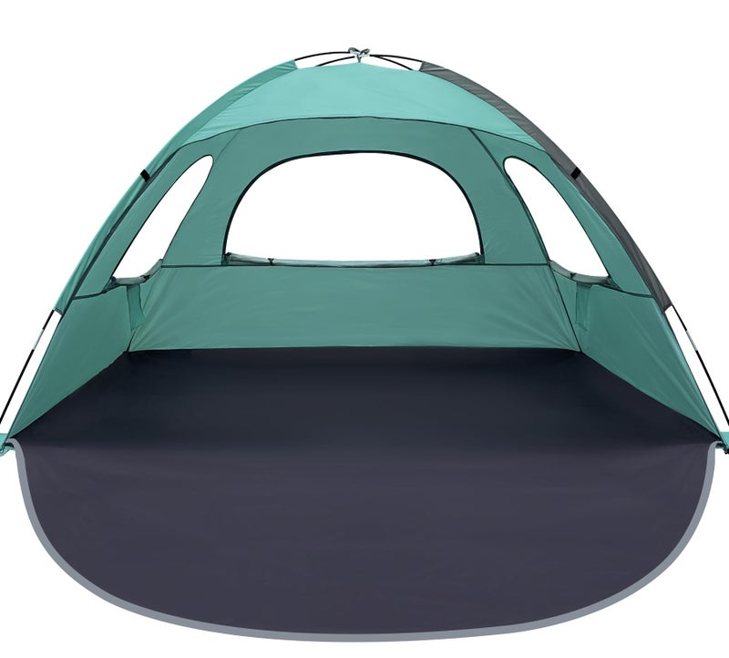 WhiteFang Beach Tent Anti-UV Portable Sun Shade Shelter for 3 Person, Extendable Floor with 3 Ventilating Mesh Windows Plus Carrying Bag, Stakes and Guy Lines (Beach Glass) - Image 1
