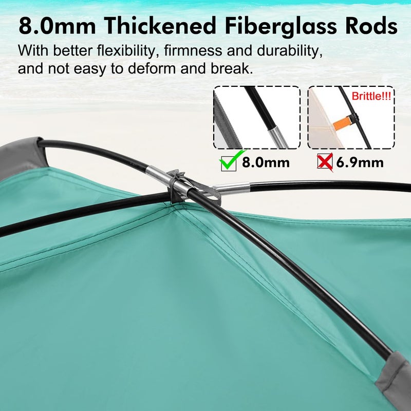WhiteFang Beach Tent Anti-UV Portable Sun Shade Shelter for 3 Person, Extendable Floor with 3 Ventilating Mesh Windows Plus Carrying Bag, Stakes and Guy Lines (Beach Glass) - Image 2