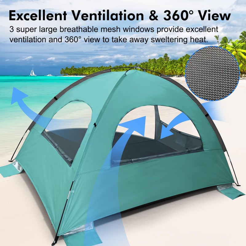 WhiteFang Beach Tent Anti-UV Portable Sun Shade Shelter for 3 Person, Extendable Floor with 3 Ventilating Mesh Windows Plus Carrying Bag, Stakes and Guy Lines (Beach Glass) - Image 4