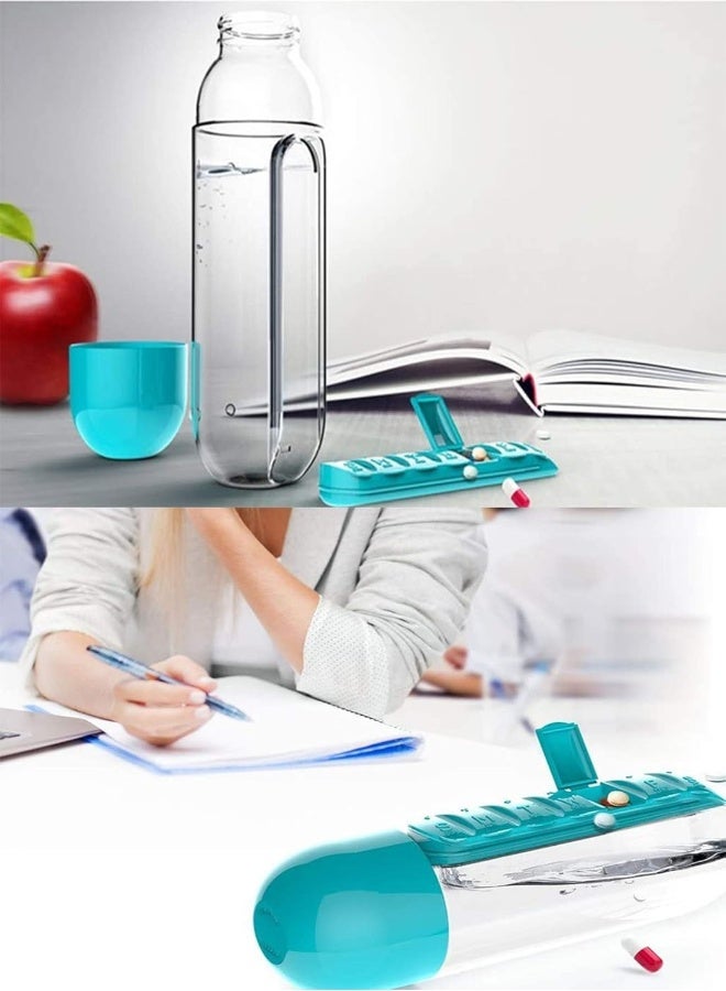 Generic Water Bottle with Built-in Daily Pill Box Organizer for Elderly and Special People (Blue)  - Image 3