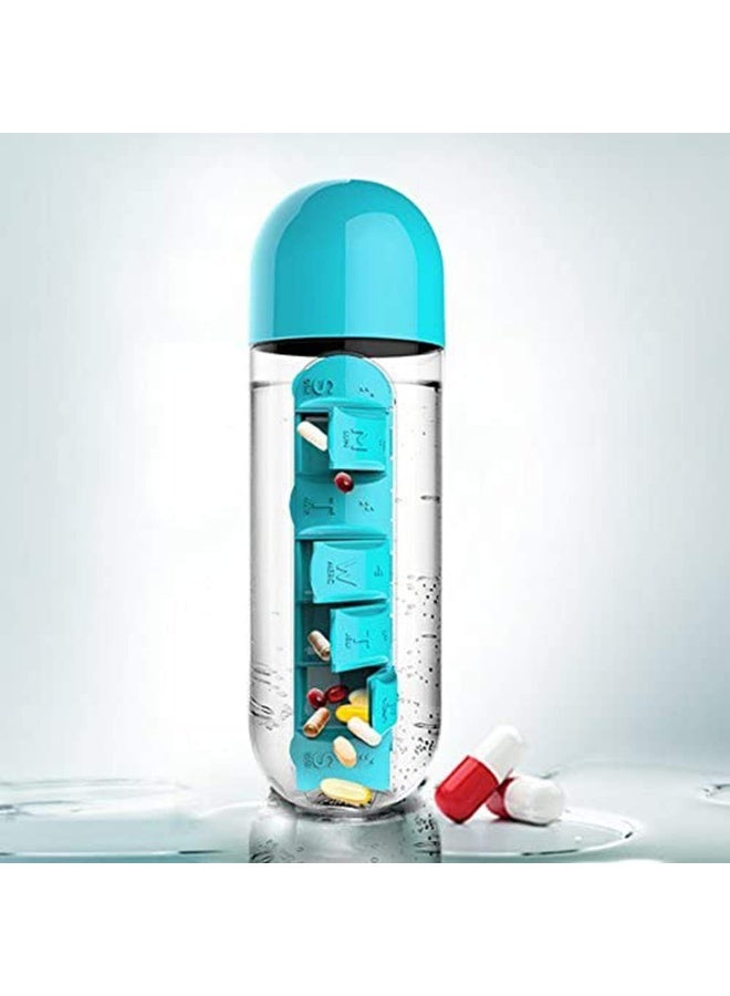 Generic Water Bottle with Built-in Daily Pill Box Organizer for Elderly and Special People (Blue)  - Image 5