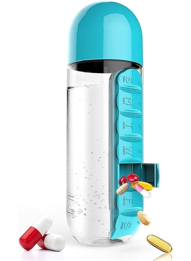 Generic Water Bottle with Built-in Daily Pill Box Organizer for Elderly and Special People (Blue)  - Image 4