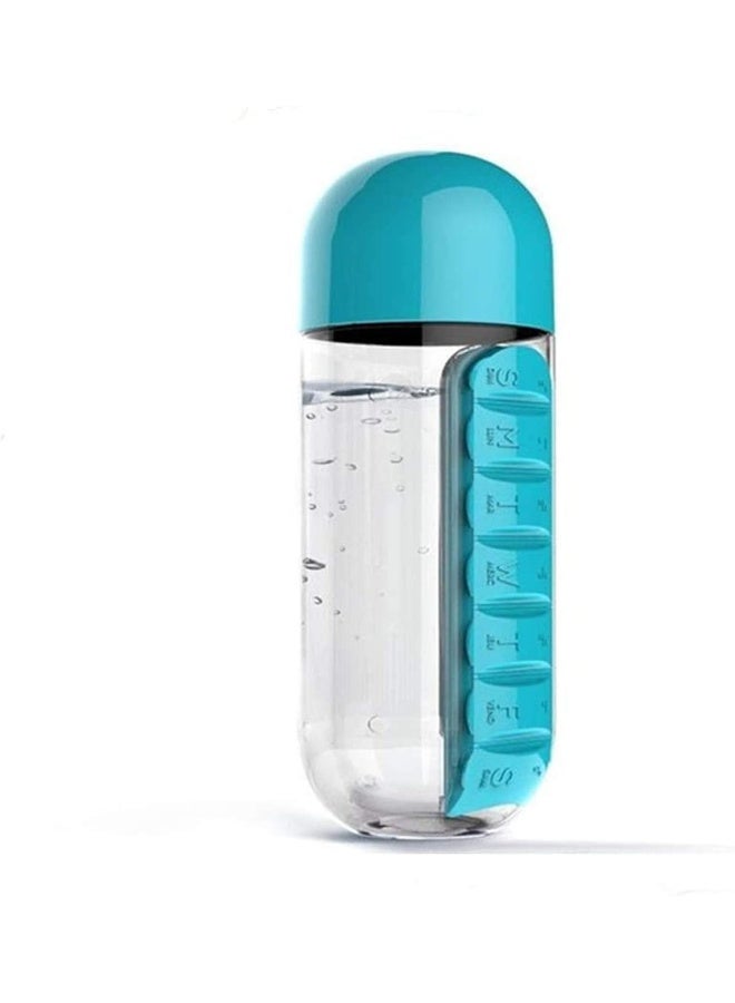 Generic Water Bottle with Built-in Daily Pill Box Organizer for Elderly and Special People (Blue)  - Image 1