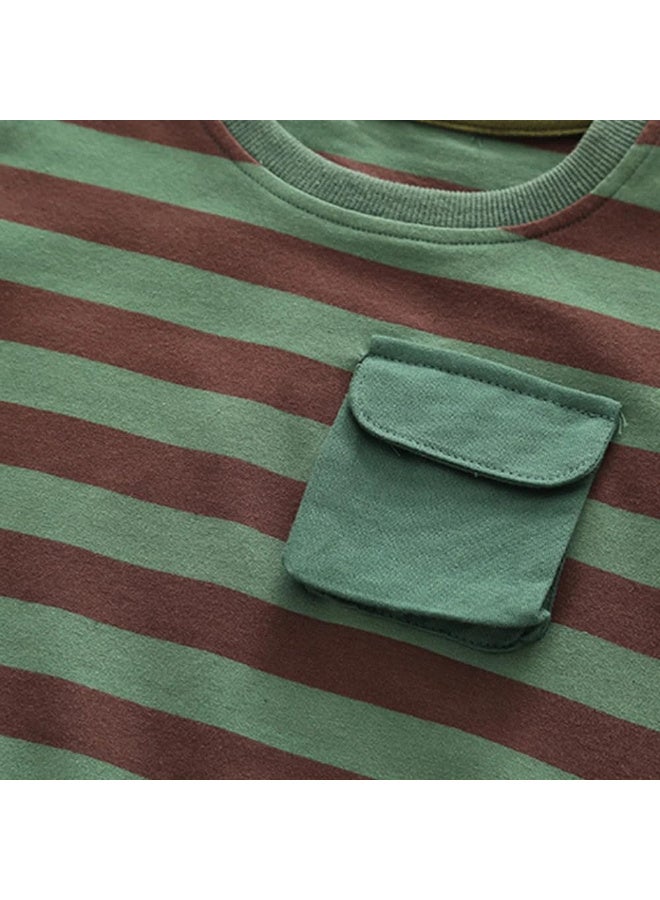 MiniMe Kids’ Striped Tee & Cargo Shorts Set | 18-24 Months | Beige, Green, Khaki Stripe | Cotton | Elastic Waistband & Drawstring | Breathable, Durable & Machine Washable - Image 3