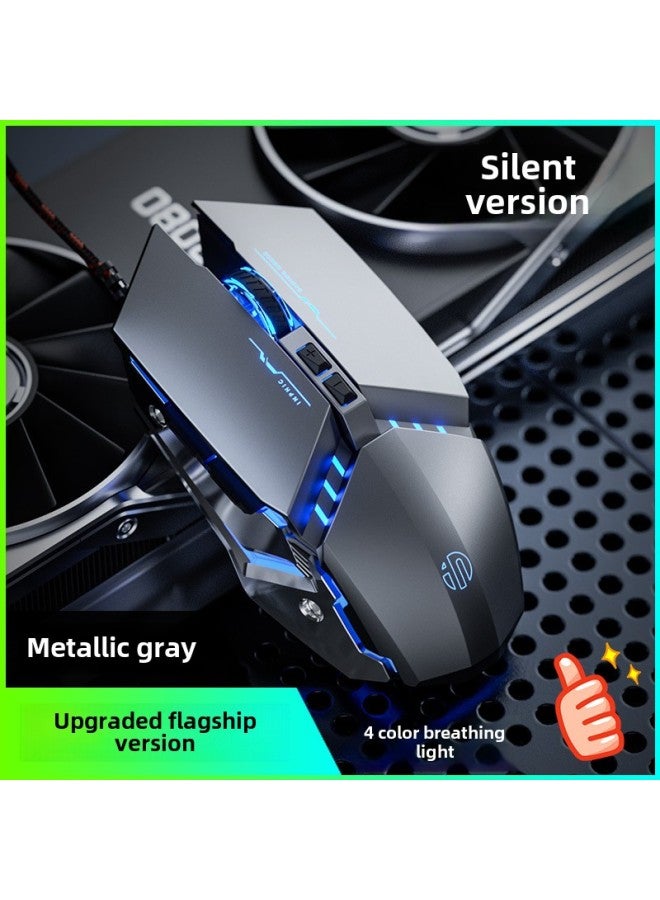 Mouse PW2 Office Game Special Hongdian Chicken Wired Eating Computer Competition No Mechanical Mute Sound-Color:Silent Version★Metallic Gray-Interface:Official Standard  - Image 1