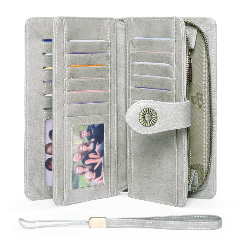 FALAN MULE Womens Wallet Genuine Leather RFID Blocking Large Capacity Trifold Ladies Wallet Wristlet Clutch Card Holder