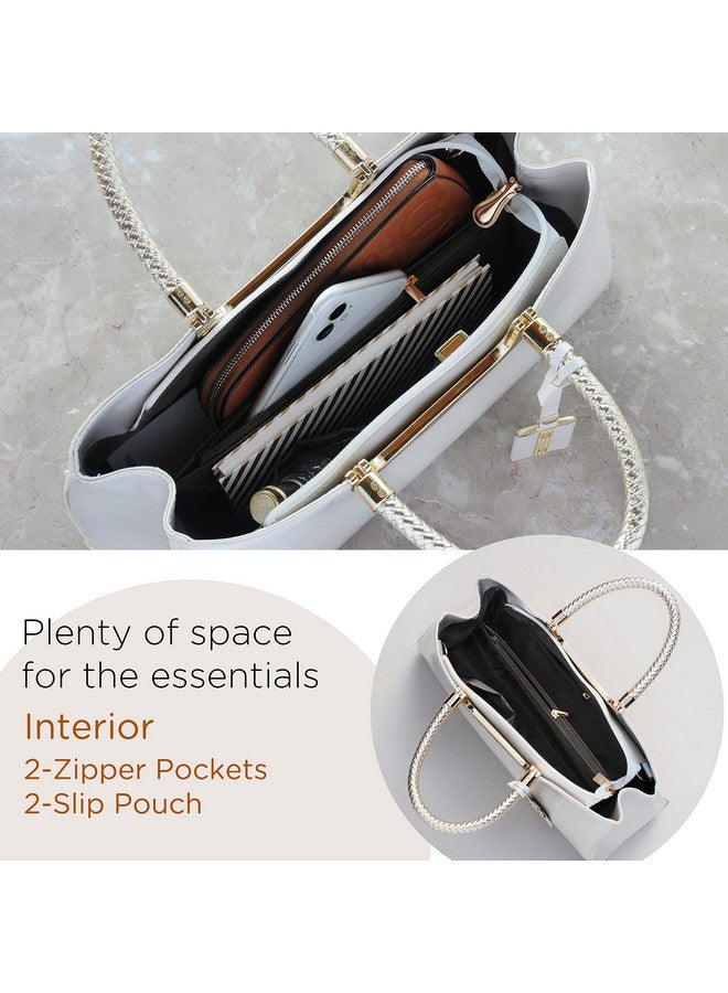 HOXIS Glossy Faux Patent Leather Structured Shoulder Handbag Women Evening Party Satchel (Beige) - Image 3