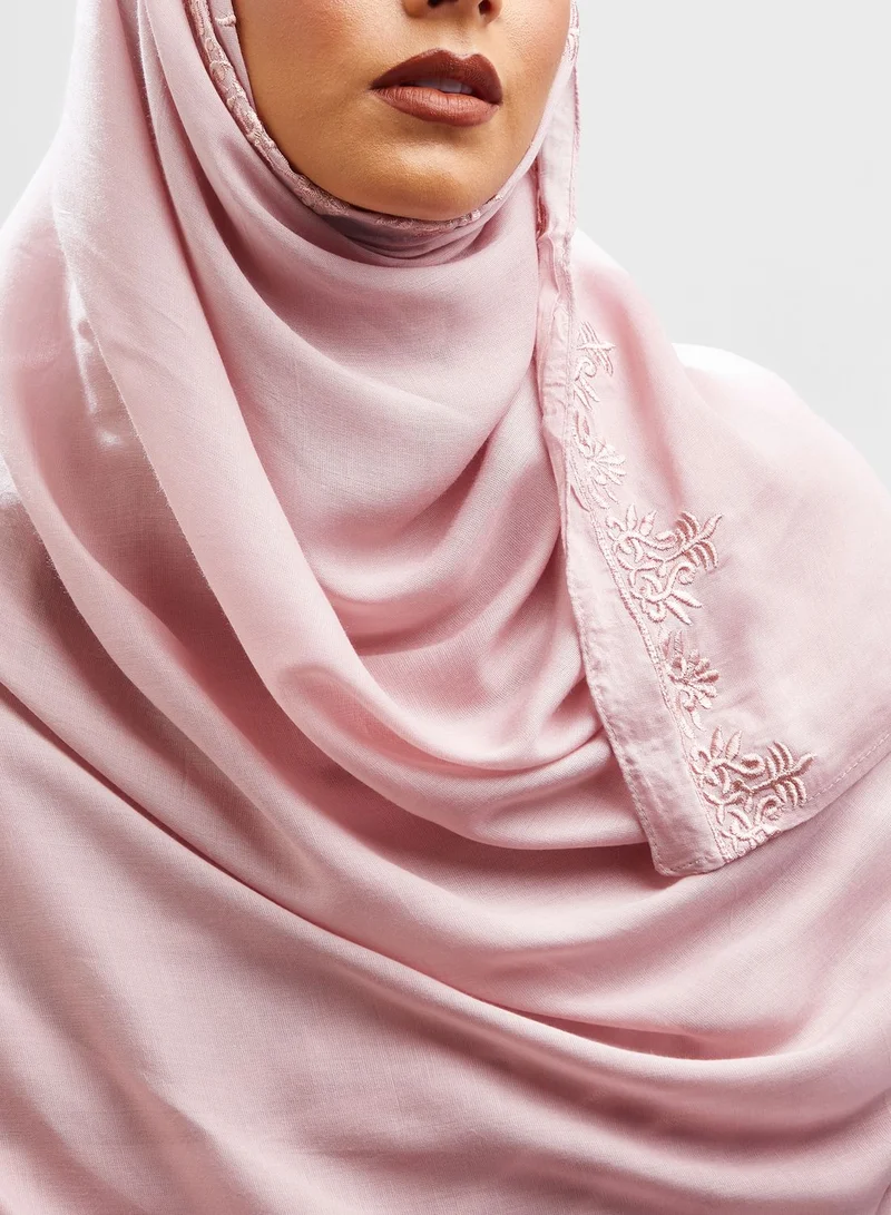 KASHKHA Cotton Hijab With  One Side Embroidered