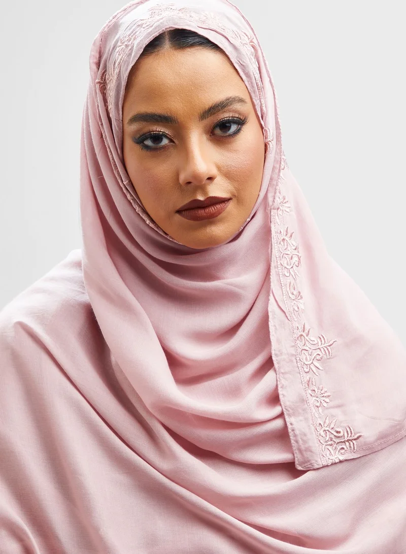 KASHKHA Cotton Hijab With  One Side Embroidered