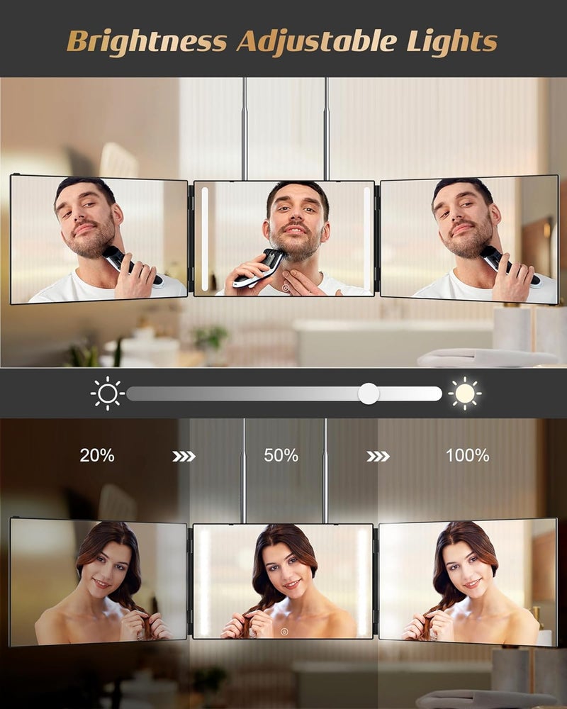 JUSRON 360 Viewing Angle Self Hair Cutting Mirror, Clear Anti-Fog HD Glass (Black with LED with Accessories) - Image 4