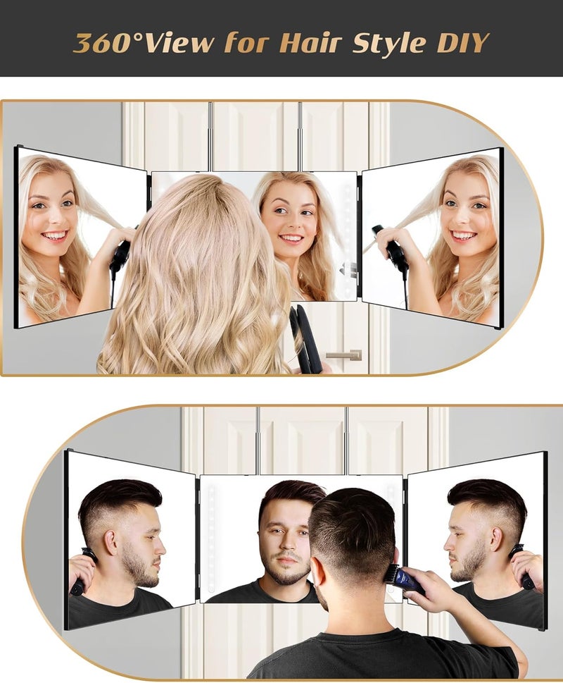 JUSRON 360 Viewing Angle Self Hair Cutting Mirror, Clear Anti-Fog HD Glass (Black with LED with Accessories) - Image 5