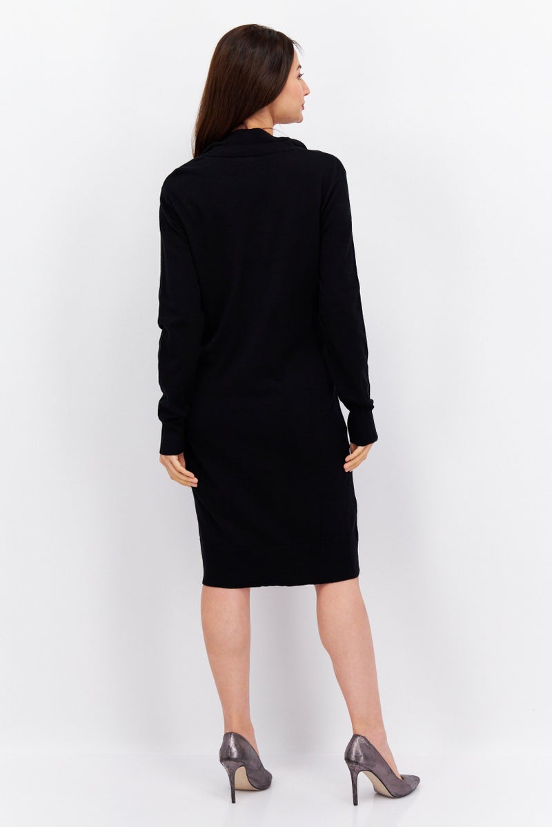 Fire & Glory Women Split Neck Long Sleeves Sweater Dress, Black - Image 3
