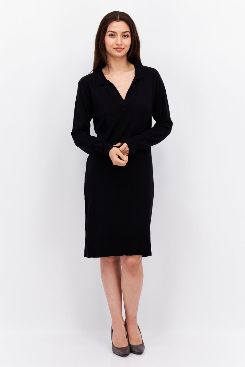 Fire & Glory Women Split Neck Long Sleeves Sweater Dress, Black - Image 2
