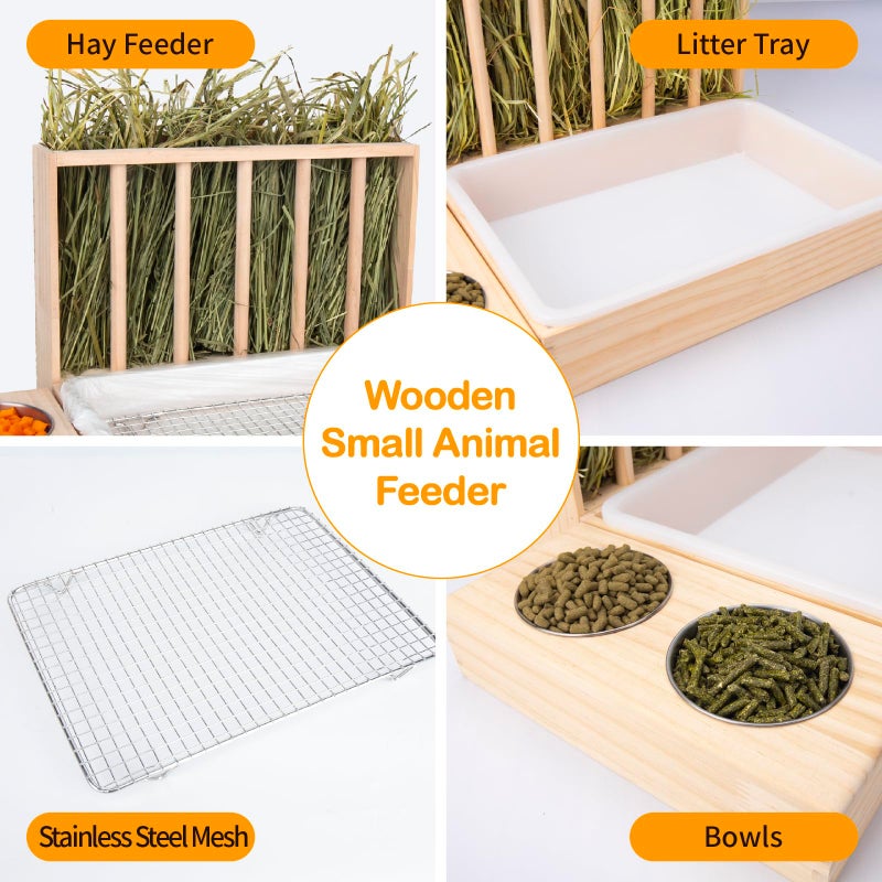 BESNEW 3 in 1 Rabbit Hay Feeder with Litter Box,Upgraded Wooden Hay Feeder Set for Guinea Pig Chinchilla Bunny Other Small Animals,Quick Cleaning & Large Capacity & Preventing Waste - Image 5