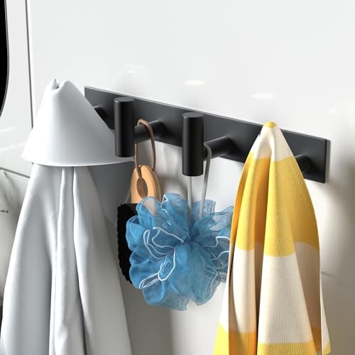 VAEHOLD Hat and Coat Wall Mount Rack - 4 Hooks for Robes, Bags, Keys, and Towels - Bathroom Towel Hanger Organizer -Black - Image 4
