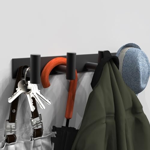 VAEHOLD Hat and Coat Wall Mount Rack - 4 Hooks for Robes, Bags, Keys, and Towels - Bathroom Towel Hanger Organizer -Black - Image 3