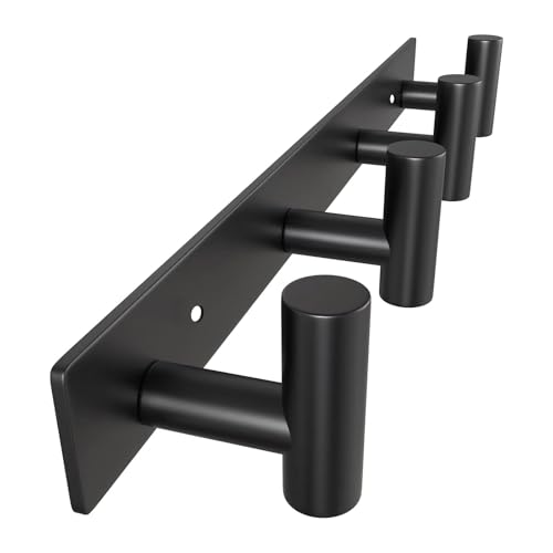 VAEHOLD Hat and Coat Wall Mount Rack - 4 Hooks for Robes, Bags, Keys, and Towels - Bathroom Towel Hanger Organizer -Black - Image 1