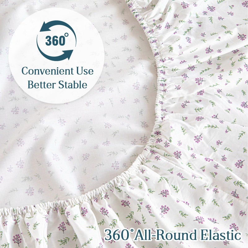 M&Co MCO 100% Cotton Sheet Set Floral Printed, 300 Thread Count Cotton Queen Sheet Set, 16" Deep Pocket, Breathable Cooling Sheets 4 Pieces (Queen, Purple Floral) - Image 5