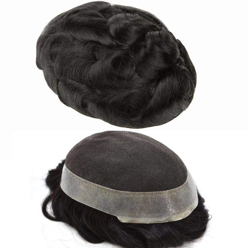 LUSH LOCKS باروكة شعر طبيعية 100% من شعر الإنسان لنظام الشعر للرجال والأولاد باروكة أسترالية سوداء طبيعية - Image 4