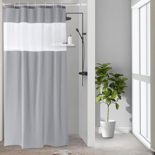 UFRIDAY Shower Curtain Grey and White, Modern Fabric Shower Curtain 48 x 72 Inch Fabric Shower Curtain for Bathroom and Bathtubs,Machine Washable, Hotel Quality - Image 1