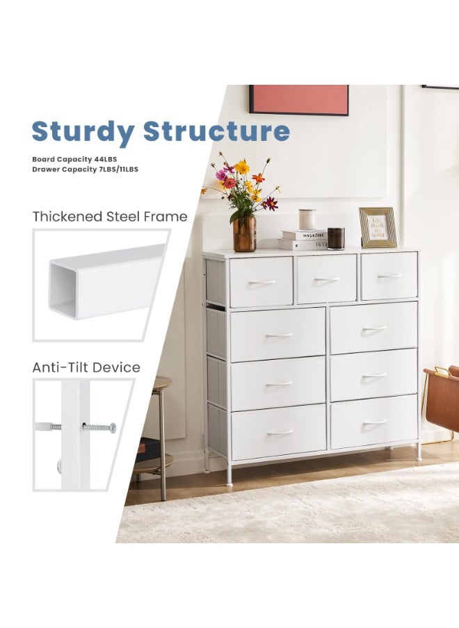 Apexll Tall 9 Drawers Fabric Dresser for Bedroom, Compact Storage Tower with Steel Frame and Wood Top, White Organizer for Clothes, Toys and Linens  - Image 3