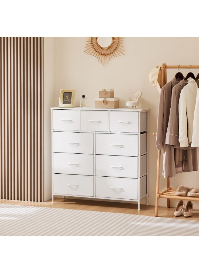 Apexll Tall 9 Drawers Fabric Dresser for Bedroom, Compact Storage Tower with Steel Frame and Wood Top, White Organizer for Clothes, Toys and Linens  - Image 4