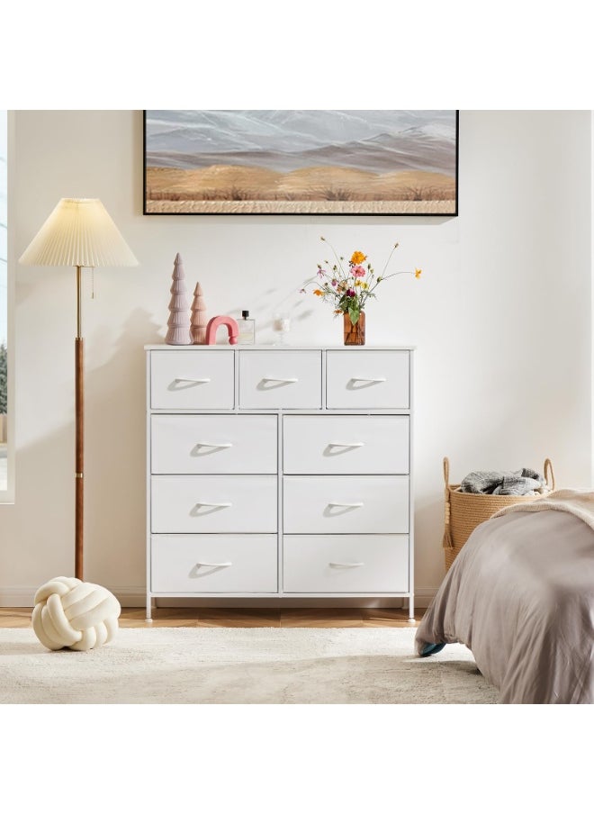 Apexll Tall 9 Drawers Fabric Dresser for Bedroom, Compact Storage Tower with Steel Frame and Wood Top, White Organizer for Clothes, Toys and Linens  - Image 2
