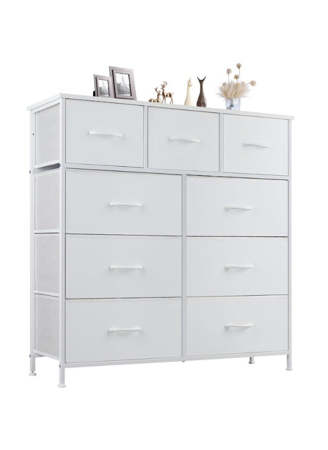 Apexll Tall 9 Drawers Fabric Dresser for Bedroom, Compact Storage Tower with Steel Frame and Wood Top, White Organizer for Clothes, Toys and Linens  - Image 1