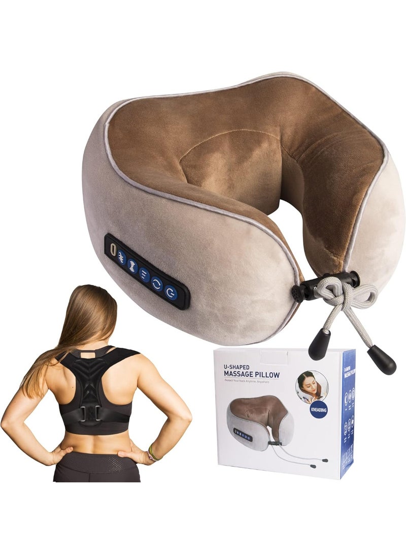 بكج العناية بالرقبة 2 في 1: جهاز تدليك الفقرات العنقية المتطور + مشد تعديل القوام الاحترافي - جهاز استرخاء USB لتسكين الألم فوراً - فكرة هدية مثالية للصحة والجمال - Image 1