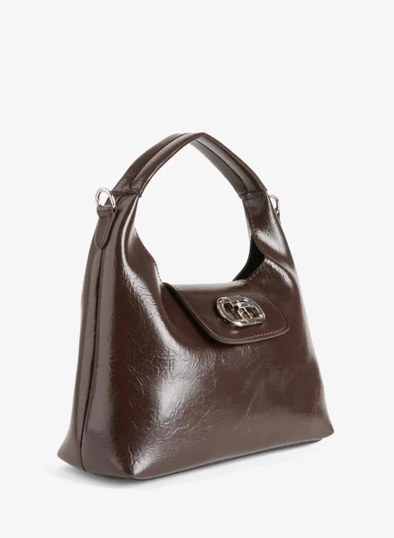 Women's Dark Coffee Synthetic Leather Twist-Lock Hand, Arm and Shoulder Bag.