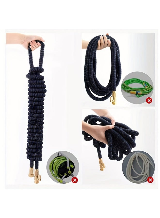 خرطوم حديقة قابل للتوسيع بطول 100 قدم، خرطوم غسيل السيارات، أنابيب مياه مرنة، أنبوب خفيف الوزن مقاوم للتسرب للغسيل، يستخدم في الفناء والسيارة والحيوانات الأليفة وتنظيف الزجاج، وسهل التخزين، بدون فوهة. (أزرق أسود) - Image 5