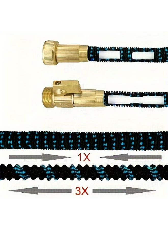 خرطوم حديقة قابل للتوسيع بطول 100 قدم، خرطوم غسيل السيارات، أنابيب مياه مرنة، أنبوب خفيف الوزن مقاوم للتسرب للغسيل، يستخدم في الفناء والسيارة والحيوانات الأليفة وتنظيف الزجاج، وسهل التخزين، بدون فوهة. (أزرق أسود) - Image 3