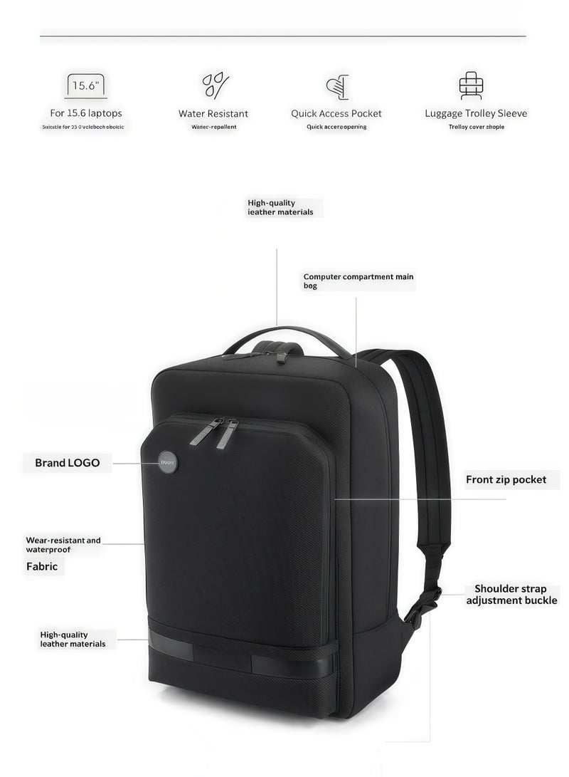 التمريض الجوي حقيبة ظهر لابتوب للأعمال فاخرة 15.6 بوصة - حقيبة كمبيوتر نحيفة مقاومة للماء بمقبض جلدي وأبازيم معدنية - حقيبة نهارية للسفر احترافية مع حزام حقيبة سفر للرجال (أسود) - Image 5