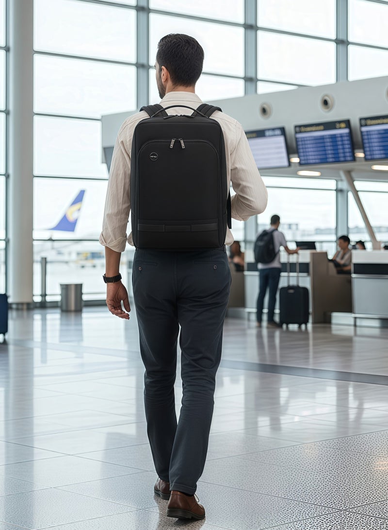 التمريض الجوي حقيبة ظهر لابتوب للأعمال فاخرة 15.6 بوصة - حقيبة كمبيوتر نحيفة مقاومة للماء بمقبض جلدي وأبازيم معدنية - حقيبة نهارية للسفر احترافية مع حزام حقيبة سفر للرجال (أسود) - Image 2