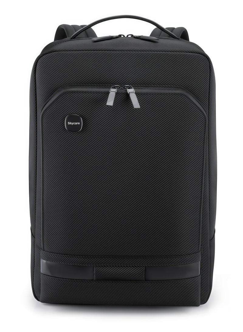 التمريض الجوي حقيبة ظهر لابتوب للأعمال فاخرة 15.6 بوصة - حقيبة كمبيوتر نحيفة مقاومة للماء بمقبض جلدي وأبازيم معدنية - حقيبة نهارية للسفر احترافية مع حزام حقيبة سفر للرجال (أسود) - Image 1