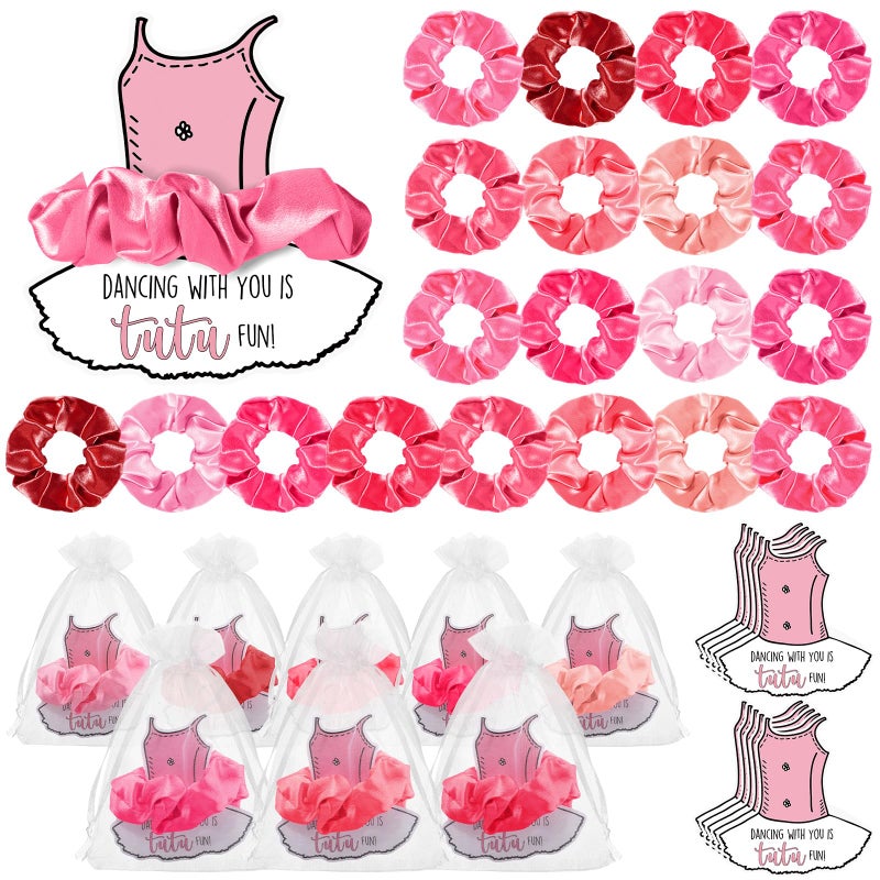 Yinkin 20 Set Ballerina Party Favor for Guest Soft Elastic Hair Tie Hair Scrunchies Ballet Tutu Funny Card Organza Bag Dance Recital Gift for Girls Valentines Galentines Birthday Party Decoration - Image 1