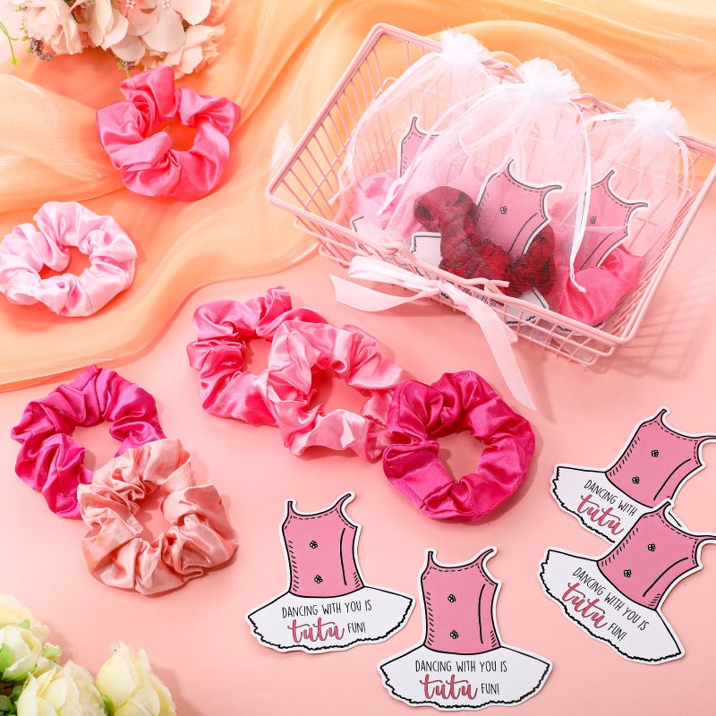 Yinkin 20 Set Ballerina Party Favor for Guest Soft Elastic Hair Tie Hair Scrunchies Ballet Tutu Funny Card Organza Bag Dance Recital Gift for Girls Valentines Galentines Birthday Party Decoration - Image 5
