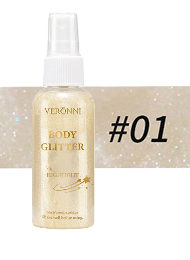 VERONNI Body Glitter Highlight，Glitter Body Oil, Moisturizing Lightweight Glitter Glow Illuminator, Non-stick Body Glow Liquid Highlighter Makeup Your Skin, Smooth Liquid Spray Summer Body Illuminator - #01 Pearl White - Image 2