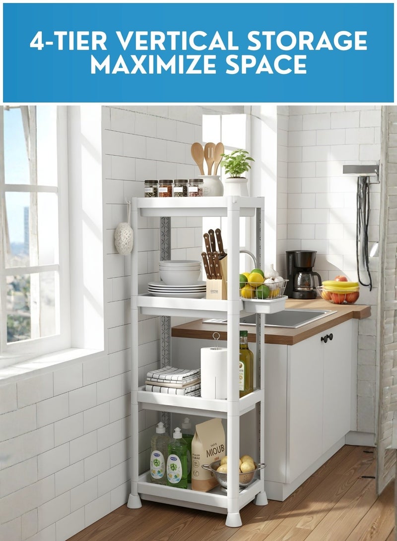 جوني رف تخزين نحيف من 4 طبقات للحمام – منظم تخزين مقاوم للماء لتوفير المساحة للمرحاض، الدش، المغسلة، الغرفة والمطبخ - Image 3