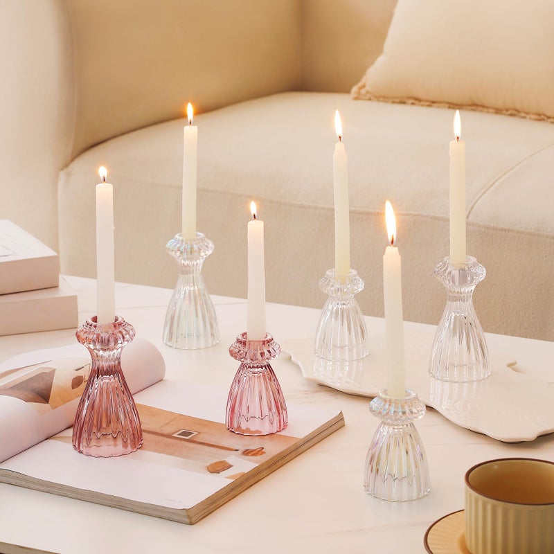 Lysenn Glass Candle Stick Holder Set of 3 â€“ Premium Taper Candle Holders for Romantic Ambiance - Candle Sticks Holder Decor for Special Occasions - Clear - Image 2