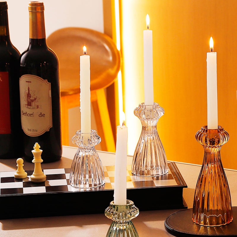 Lysenn Glass Candle Stick Holder Set of 3 â€“ Premium Taper Candle Holders for Romantic Ambiance - Candle Sticks Holder Decor for Special Occasions - Clear - Image 3