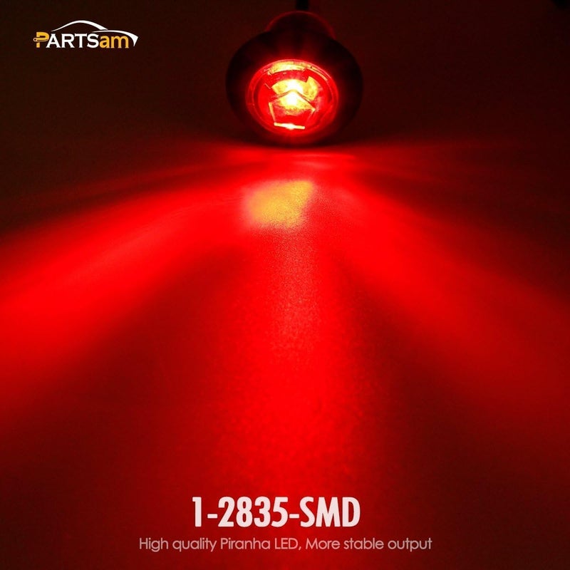 Partsam 10x 3/4" Mini Round Red Led Side Marker Lights Grommet Mount w Plug Connectors Waterproof Sealed Boat Trailer Truck RV Bus Van Bullet Side Led Marker Lights Lamps Clear Lens 12V - Image 2