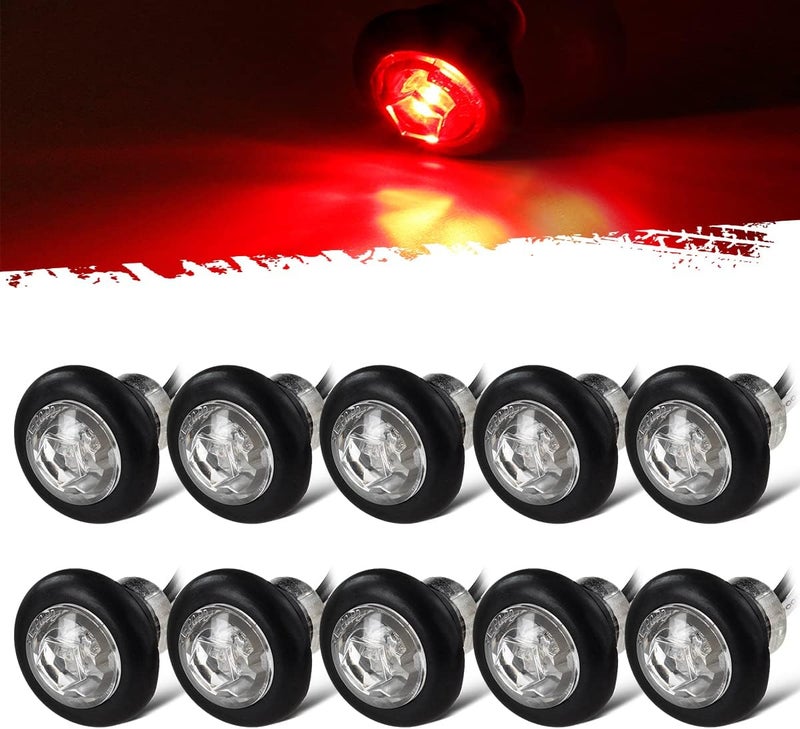 Partsam 10x 3/4" Mini Round Red Led Side Marker Lights Grommet Mount w Plug Connectors Waterproof Sealed Boat Trailer Truck RV Bus Van Bullet Side Led Marker Lights Lamps Clear Lens 12V - Image 1