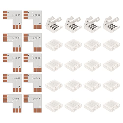 BTF-LIGHTING 10 Sets 3PIN 10mm 0.39in Width Right Angle L Shape Solderless Corner Connector for WS2811 WS2812B SK6812 LED Strip No Soldering Can't Support 144LEDs/m or ALTOVE LED Lights - Image 1