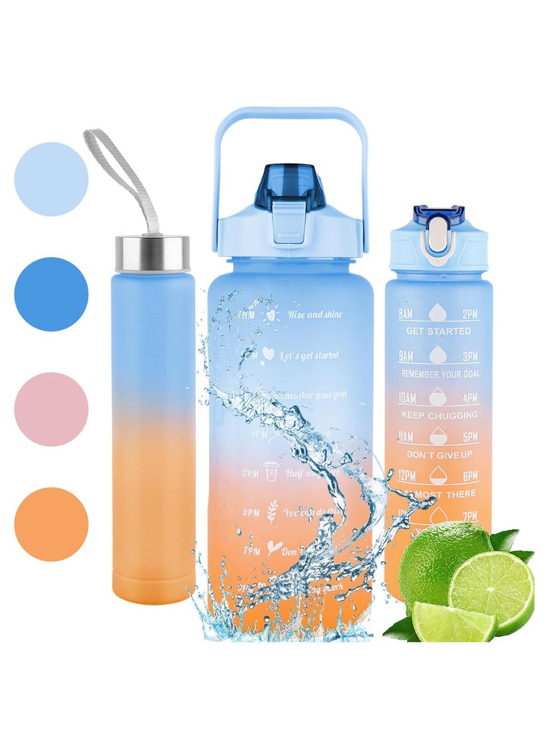 Generic Motivational Sports Water Bottle Set with Time Capacity Marker,3 Pack 2000ml+750ml+300ml BPA Free,for Office,Gym,Outdoor Sports,Kids School Fitness  - Image 1