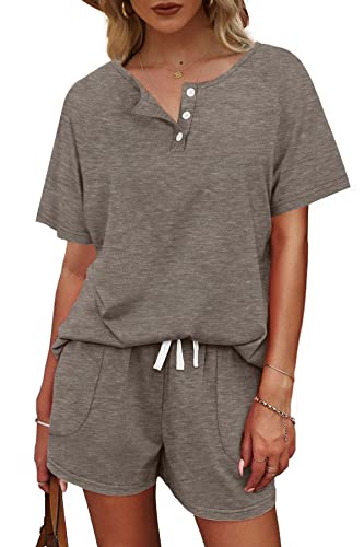 WIHOLL PJ Lounge Sets for Women Soft 2 Piece Outfits Plus Size Khaki 2XL - Image 3