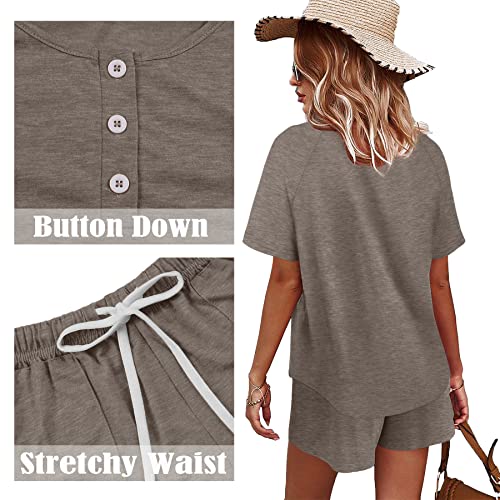 WIHOLL PJ Lounge Sets for Women Soft 2 Piece Outfits Plus Size Khaki 2XL - Image 4