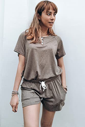WIHOLL PJ Lounge Sets for Women Soft 2 Piece Outfits Plus Size Khaki 2XL - Image 2